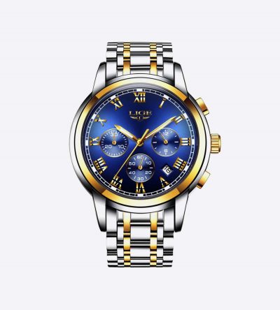 LIGE 9810 Luxury Gold Blue Watch