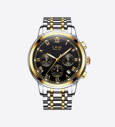 LIGE 9810 Luxury Gold Black Watch