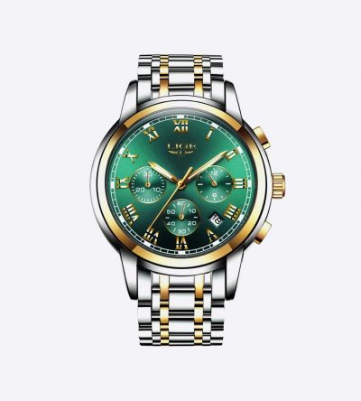 LIGE 9810 Luxury Gold Green Watch