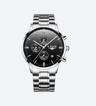 LIGE Watches Luxury Stainless Steel Silver Black LIGE9845