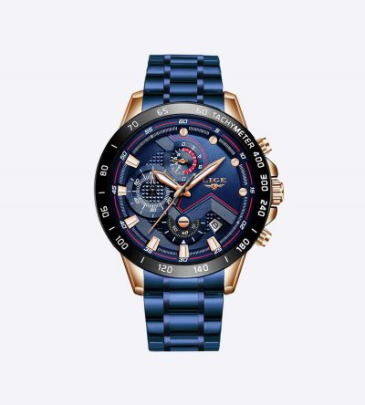LIGE 9982 Men Stainless Steel Waterproof Watch Black Blue