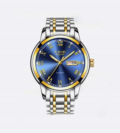 Full Steel Silver Blue Gold Business Men Watches LIGE9846