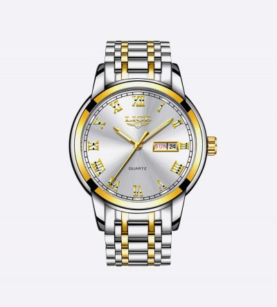 Full Steel Gold White Business Men Watches LIGE9846